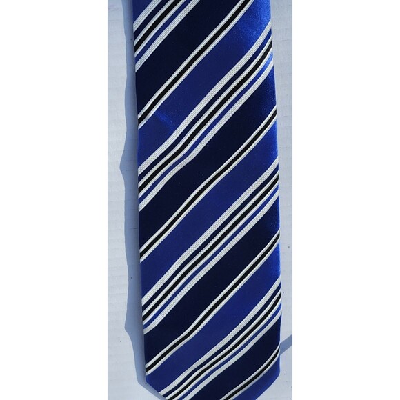 Blue Geometric Silk Tie Set Lot of 3 – Harvé Benard, Stafford, Polifroni Milano - Picture 16 of 16